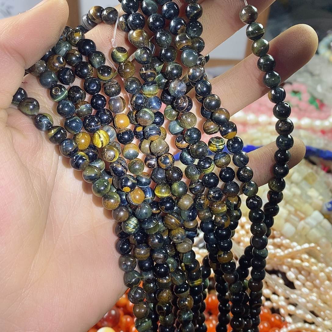 玛瑙/玉髓珠宝半成品未镶嵌一条天然6mm蓝彩虎眼石B54