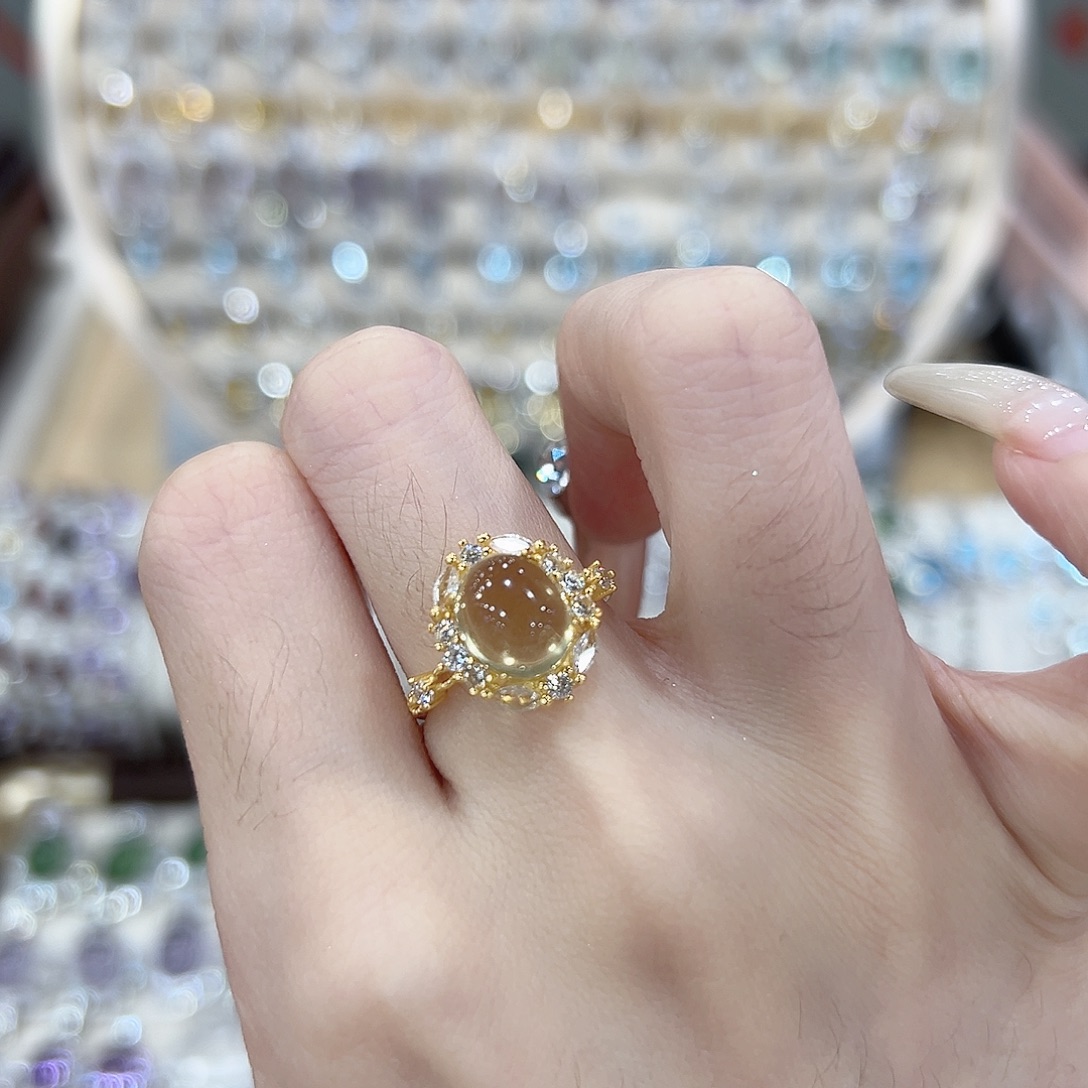 欧****戒指银S925镶嵌黄晶