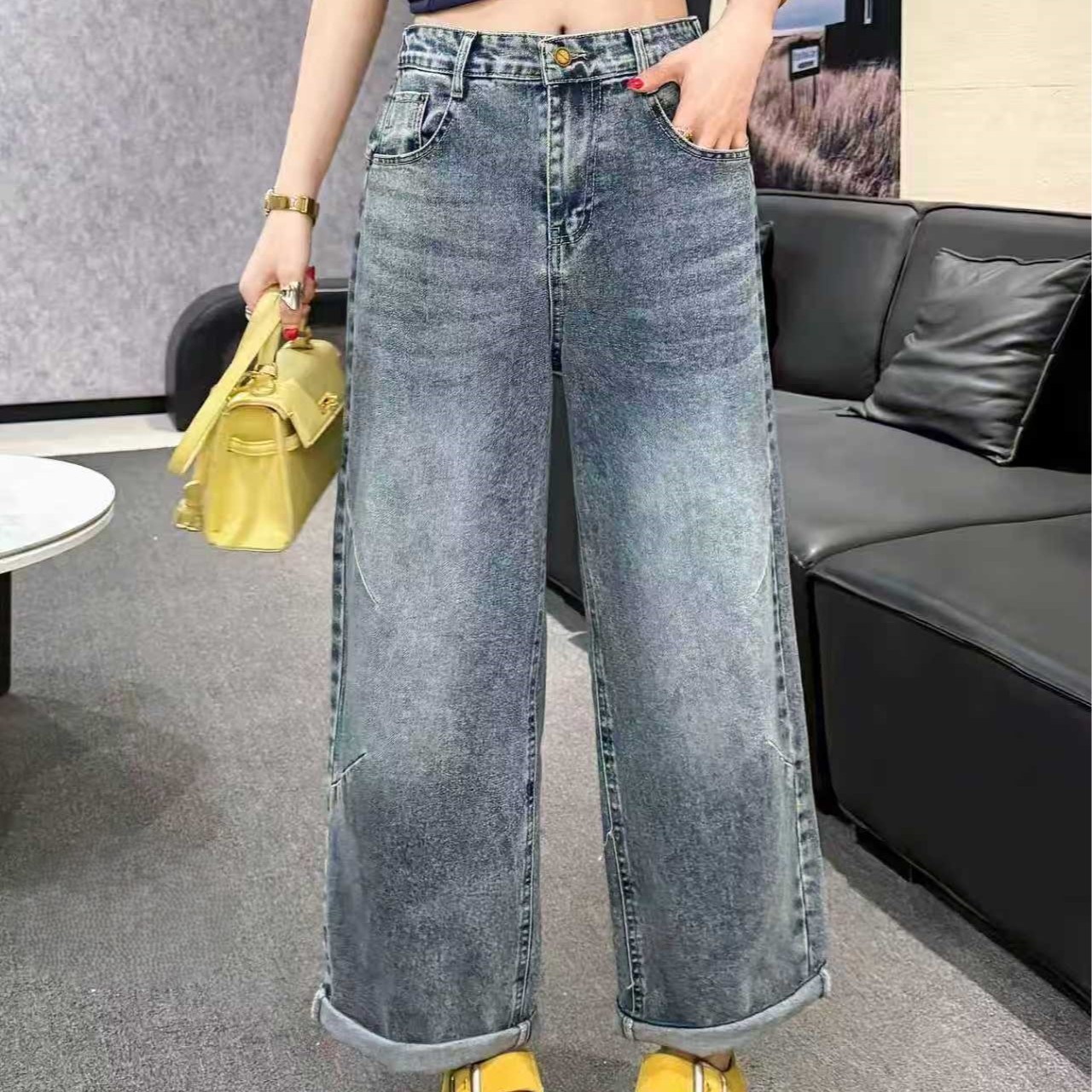 冬季牛仔阔腿裤-凡 9026时尚潮流显瘦洋气百搭款胖MM大码女装新款