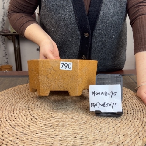 紫砂花盆孤品柴烧六方790