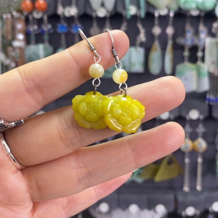 翡翠耳饰银S925镶嵌烧黄翡耳坠