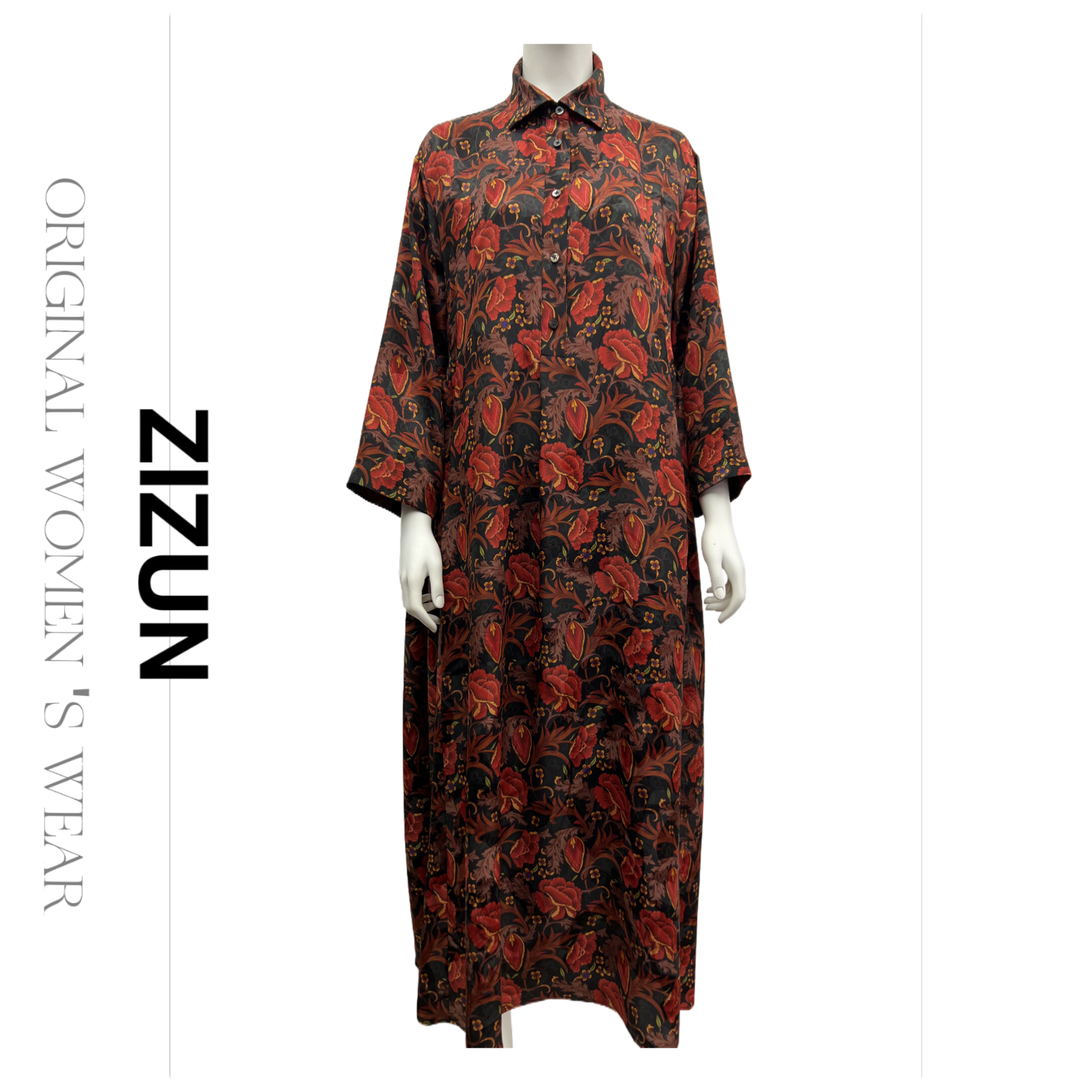 ZIZUN/姿尊秋冬季桑蚕丝桑波缎宽松百搭女士连衣裙