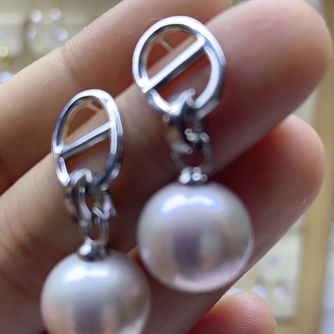 银S925镶嵌淡水珍珠耳饰