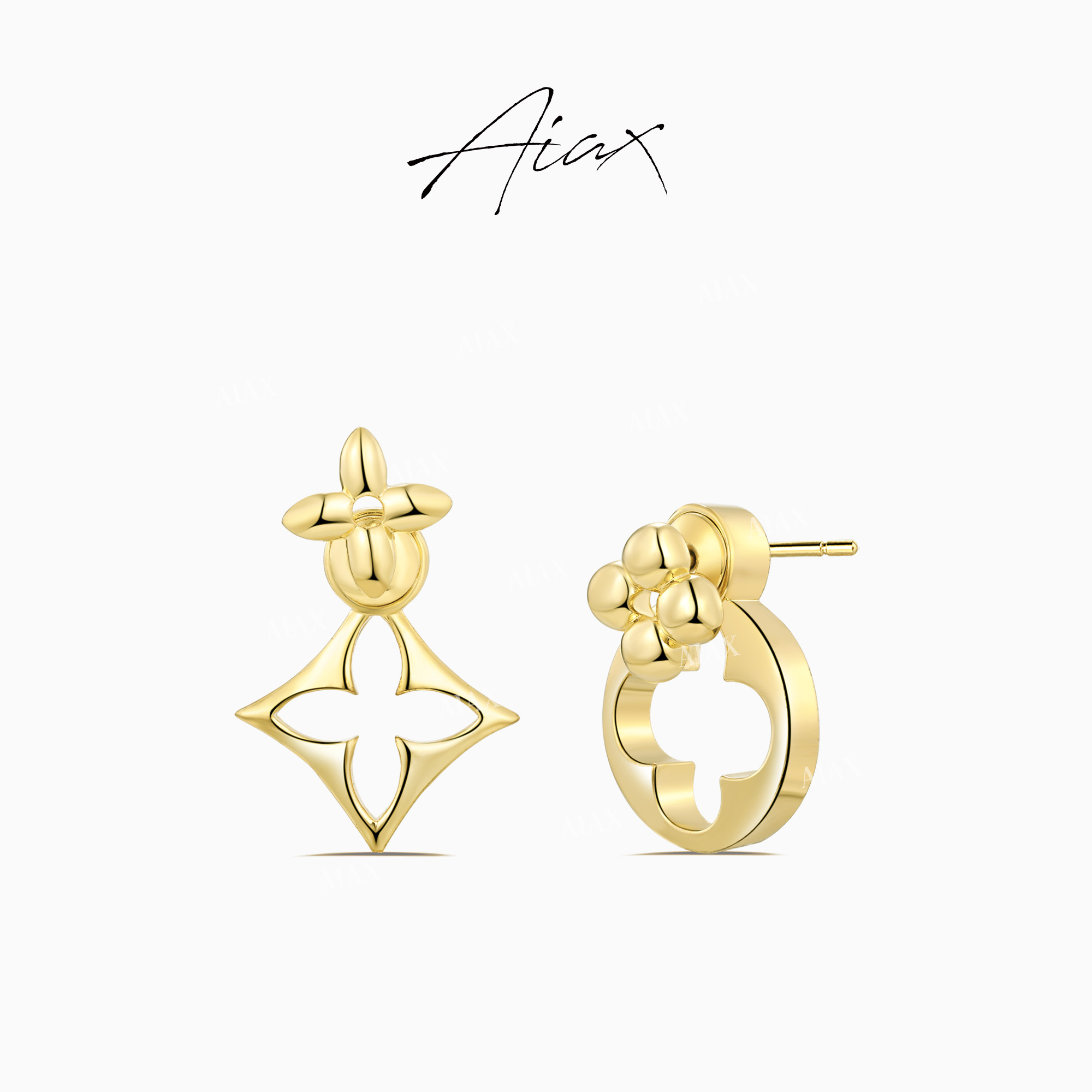 AIAX 618 经典法式气质简约两戴款镂空老花耳环TSL1018