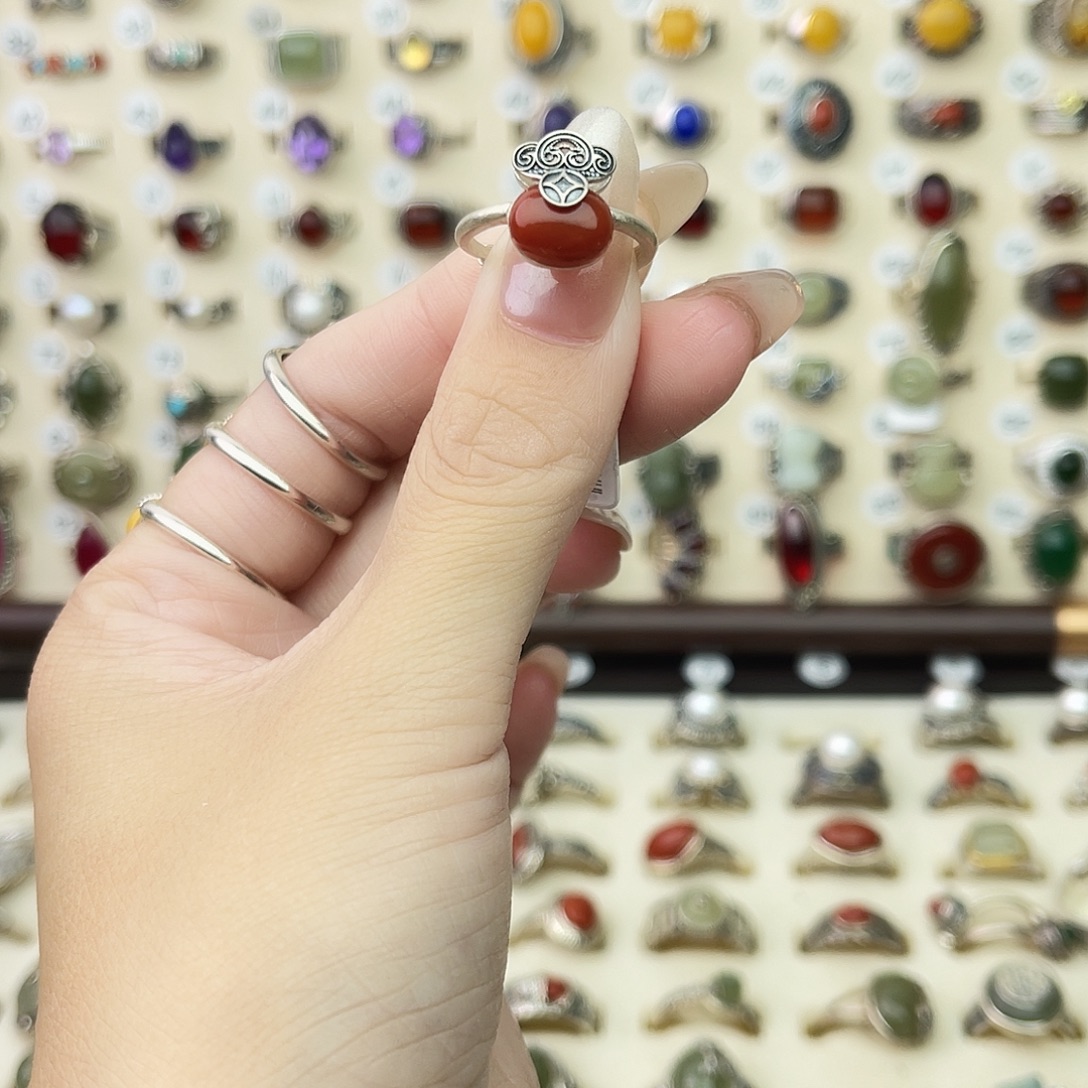 南红玛瑙银S925镶嵌戒指