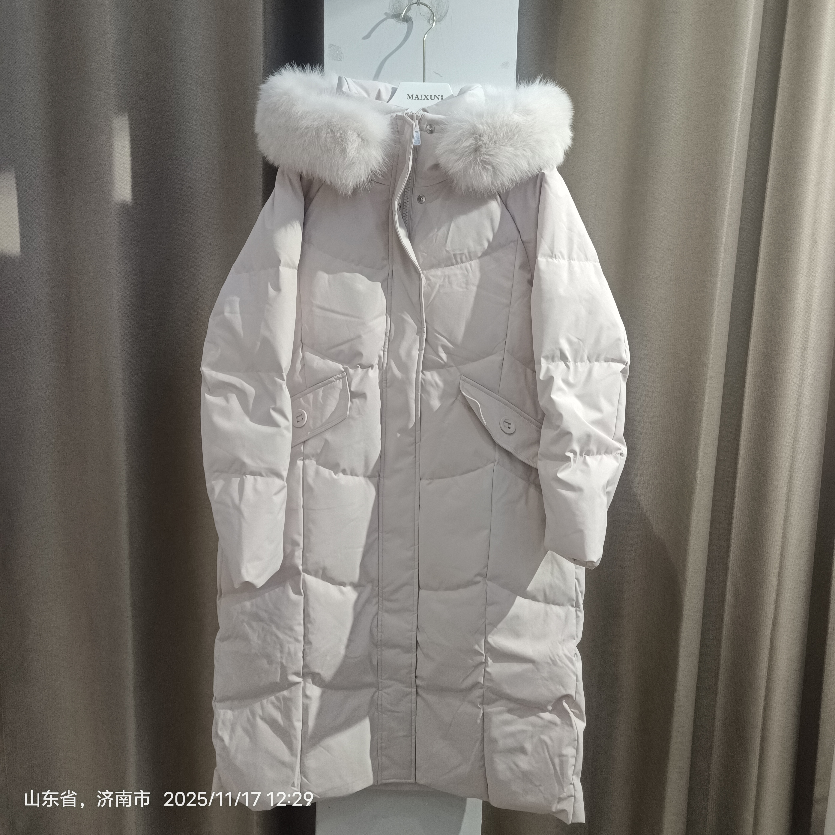 麦寻专柜女士长款连帽过膝保暖加厚90鸭雨服