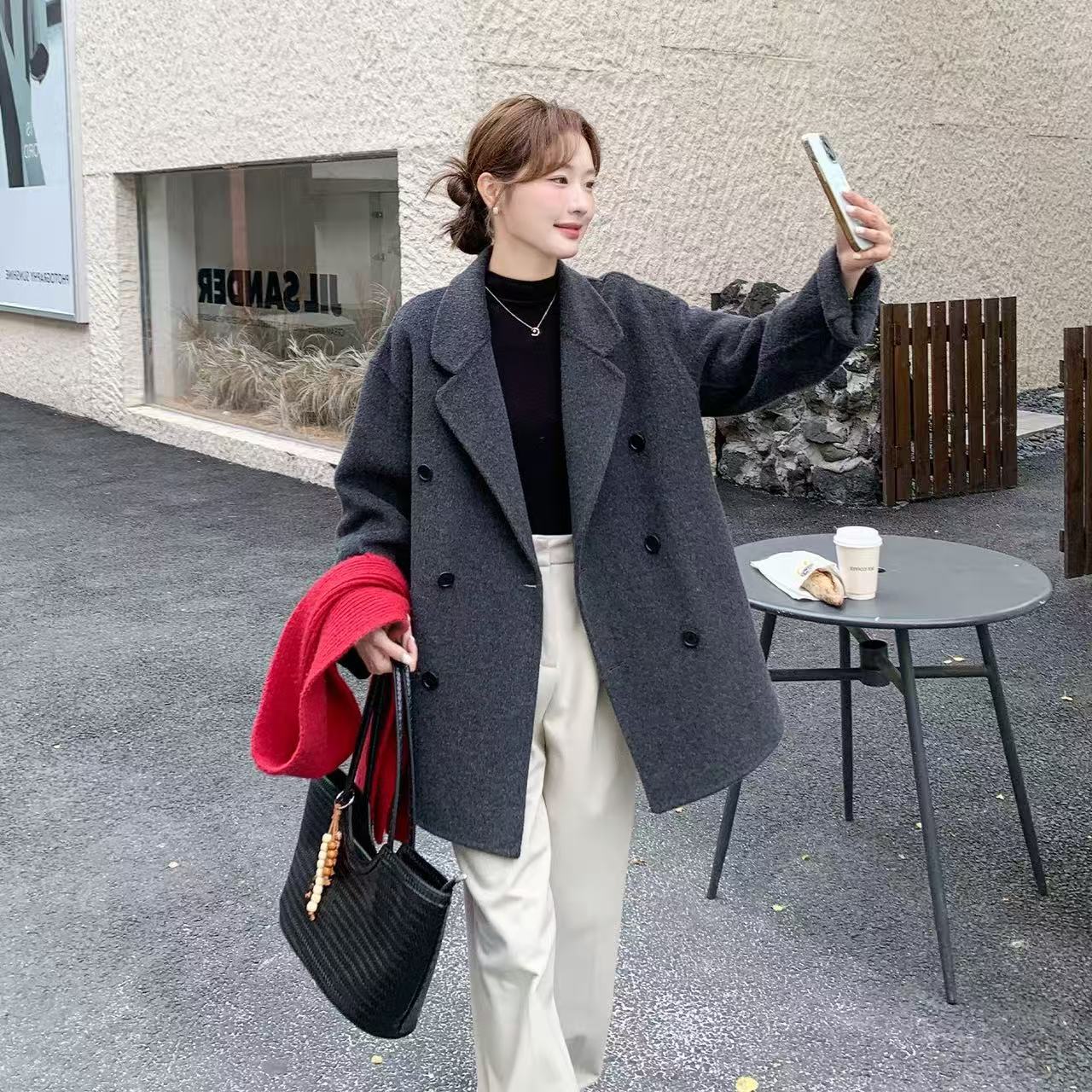2471 桂桂家四季美衣 每日上新 气质时尚双排扣毛呢外套 2471MN