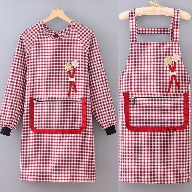 围裙棉布拉链时尚厨房透气家用围腰做饭防污上班工作服罩衣中国风