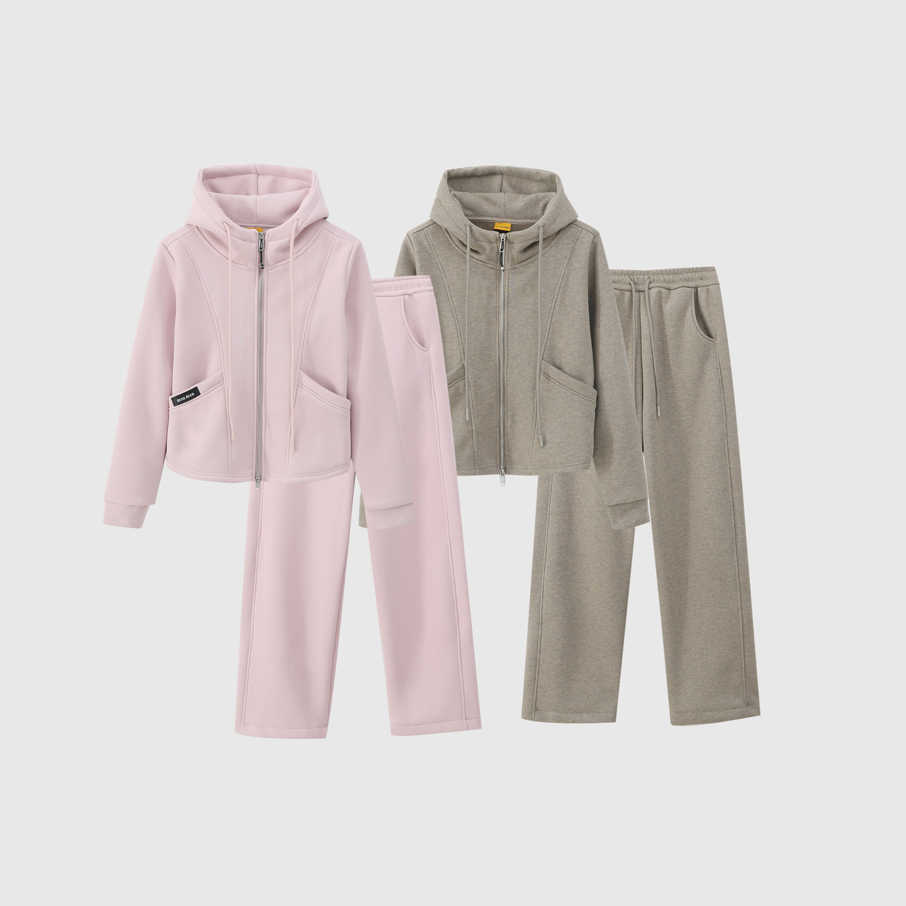 蔓迪欧尚2025冬季加绒新款连帽口袋开衫套装时尚洋气百搭（998）