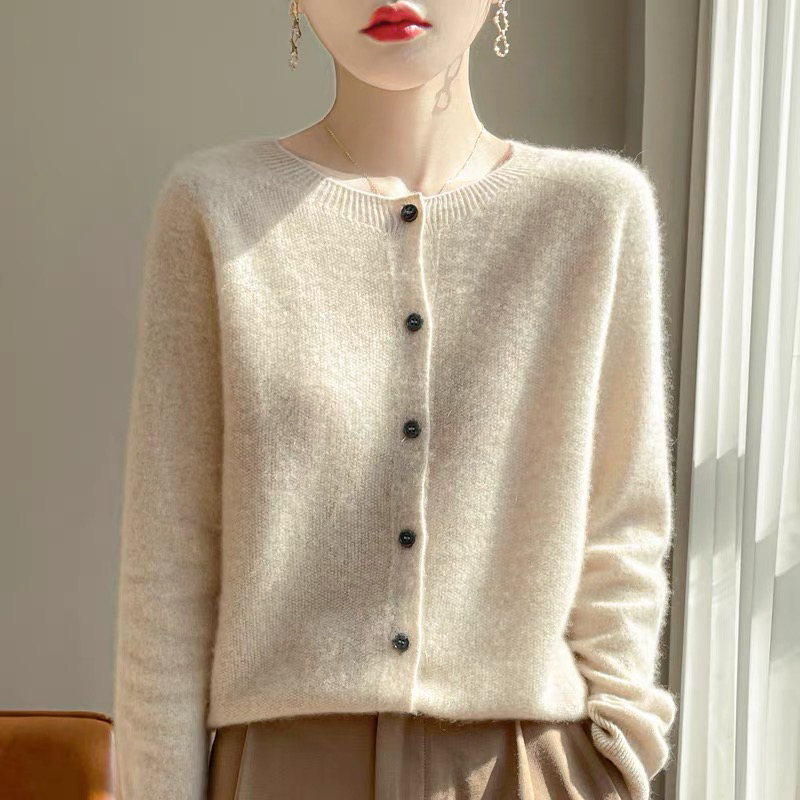 一线成衣美利奴羊毛开衫长袖针织外套外穿提花羊毛衫韩版纯色毛衣