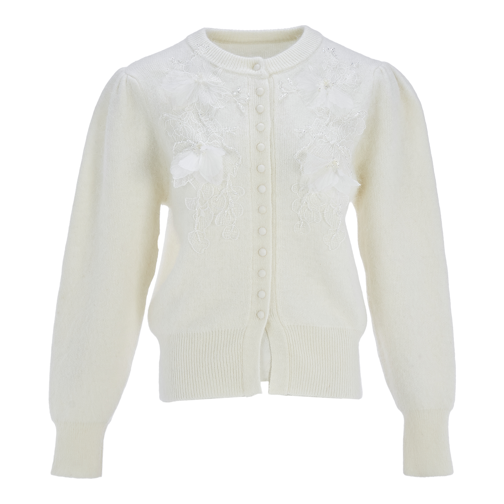 MeByMarieElie【檀深雪散】圆领蕾丝花瓣钉珠毛衫EAF44E82820