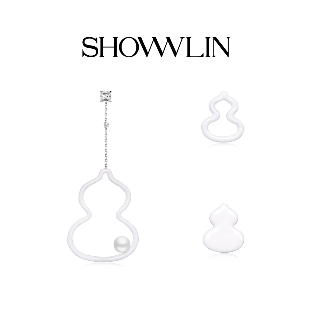 ShownLin 铜合金锆石耳饰 珍珠福禄耳环气质轻奢小众吉祥耳钉