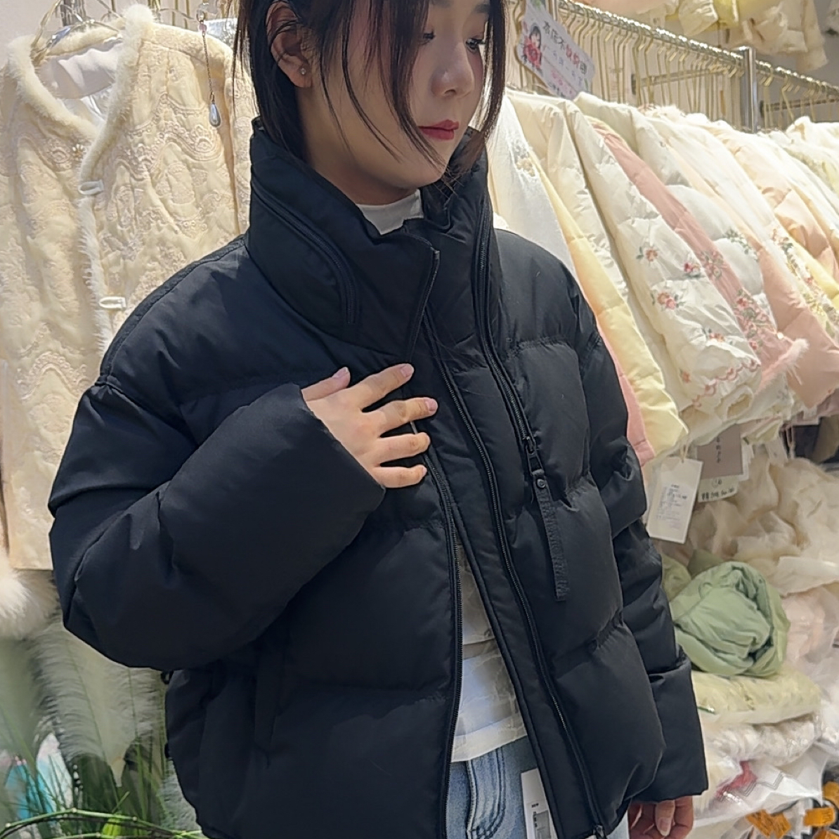 立领短款白鸭绒加厚保暖通勤百搭冬季羽绒服