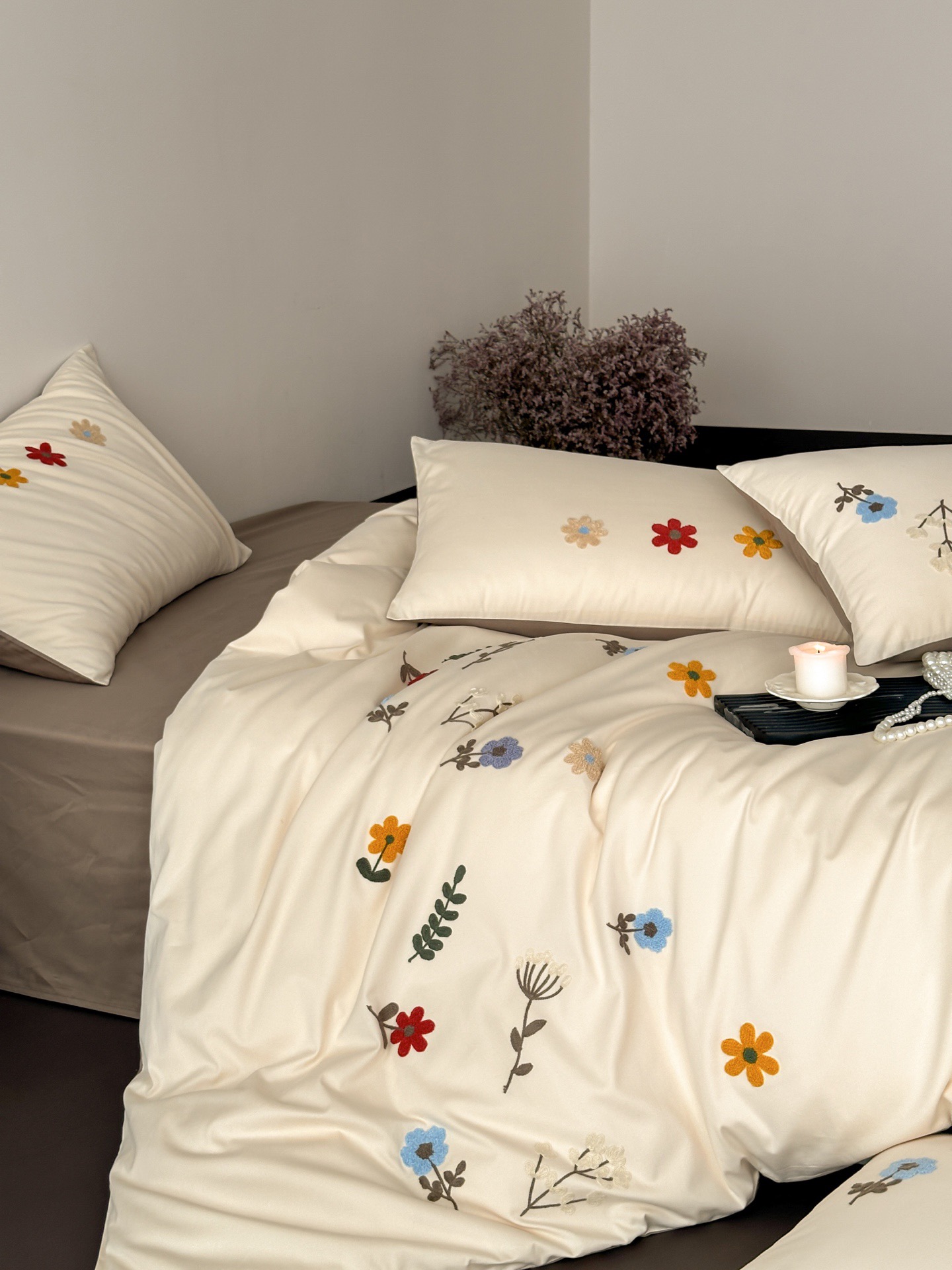 毛巾绣工艺纯棉贡缎磨毛四件套秋冬保暖全棉双人被套软糯细腻亲肤