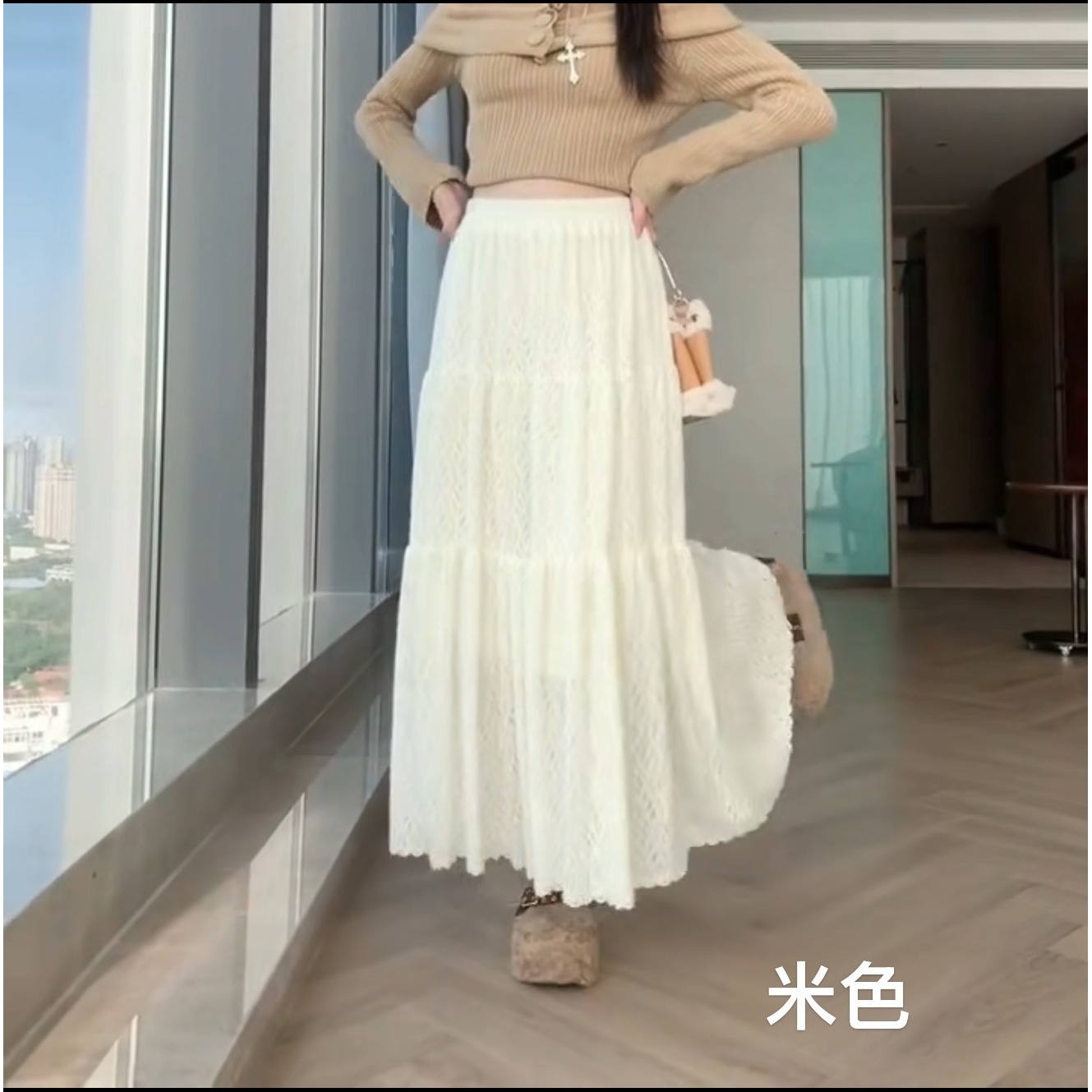 【坦姐严选 实体品质】小谷粒流云半身裙蕾丝纱内里抓毛6891