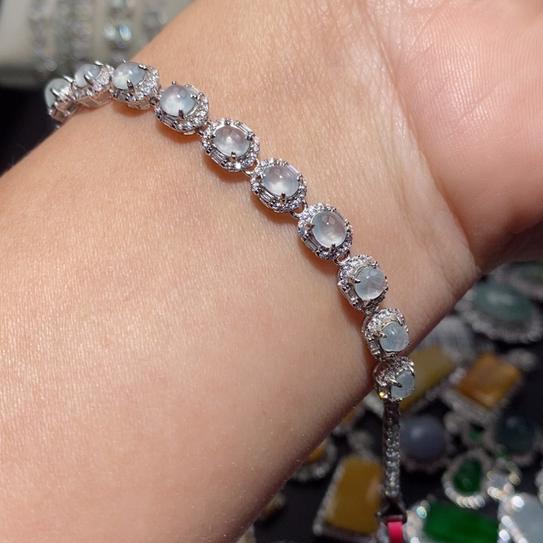 翡翠手链银S925镶嵌ji iij