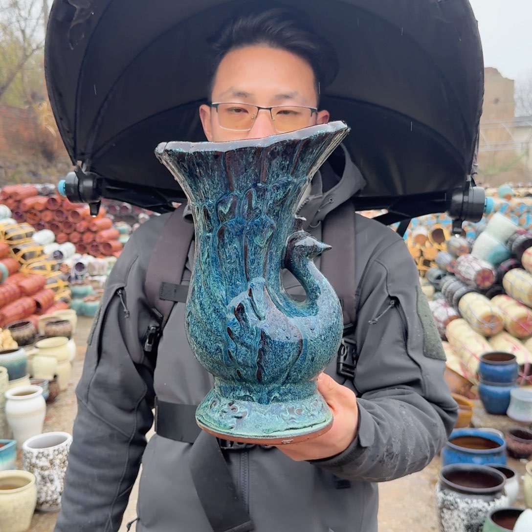 紫砂花盆孔雀一个高29