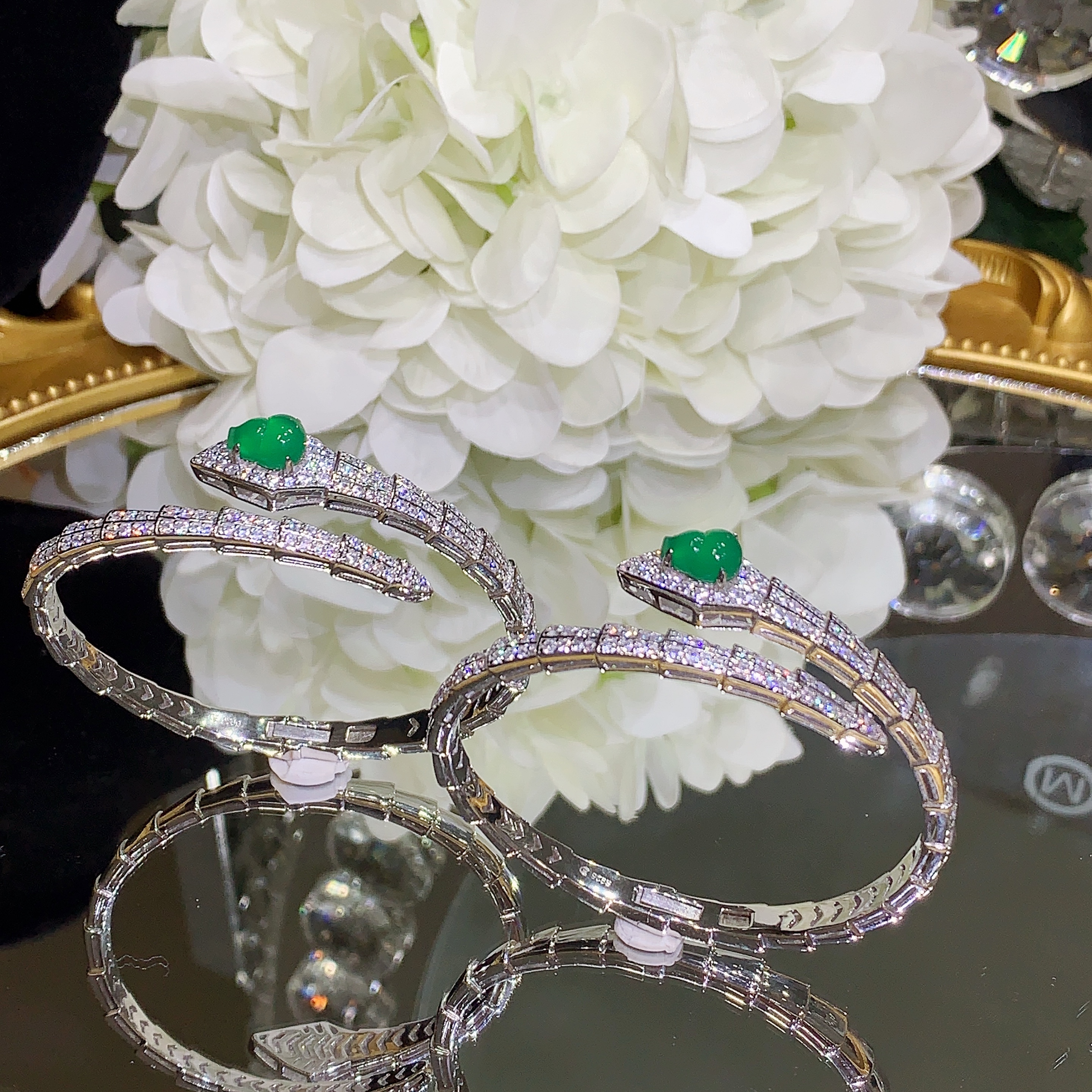 天然绿玉髓迷你葫芦手镯S925银镶嵌轻奢款时尚百搭手环设计款珠宝