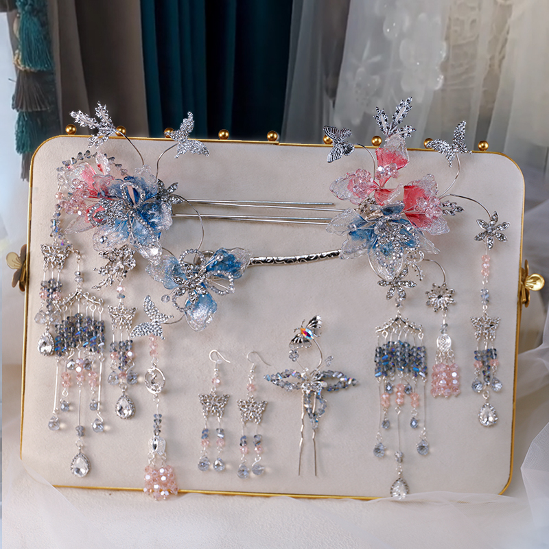 GZ370浅色秀禾头饰新中式减龄流苏古风新娘汉服婚服高级结婚发饰