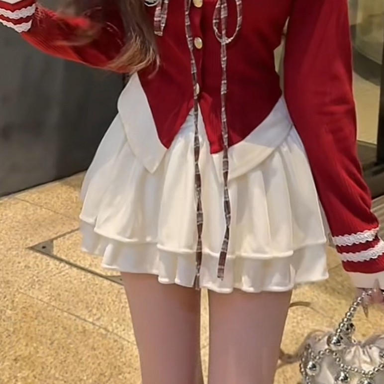 纯欲辣妹海军领系带设计感针织衫女秋冬高腰显瘦蓬蓬裙1098