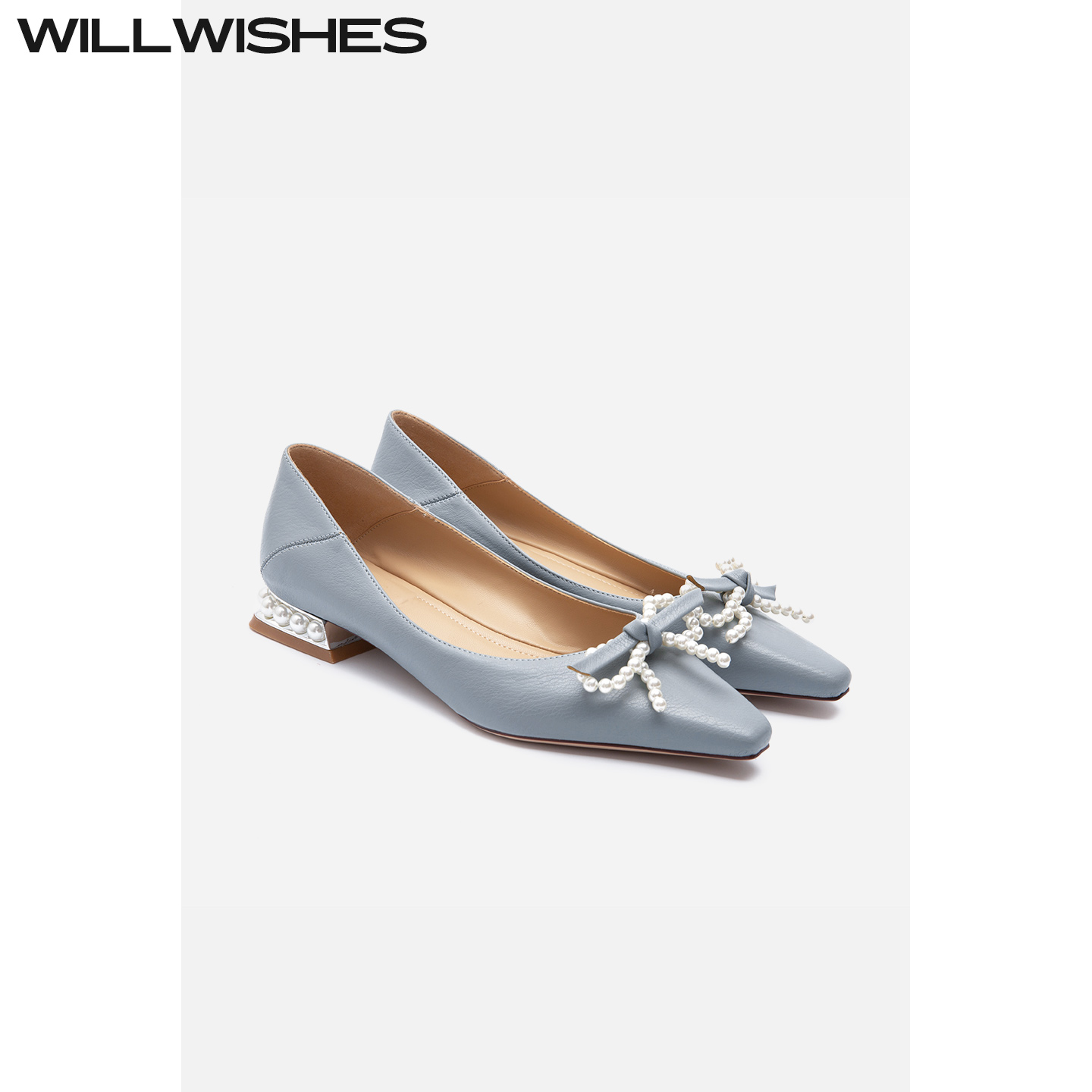 WILLWISHES/王玎设计女鞋夏季尖头浅口平底鞋女蝴蝶结低跟单鞋女