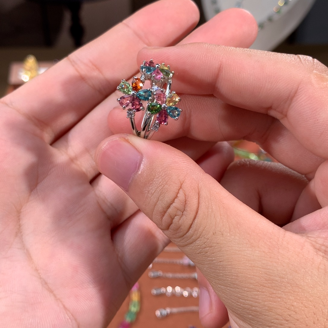 戒指碧玺银S925镶嵌