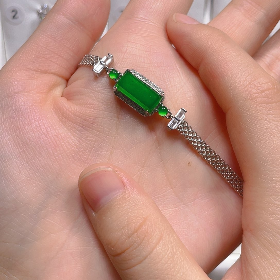 翡翠戒指银S925镶嵌手链