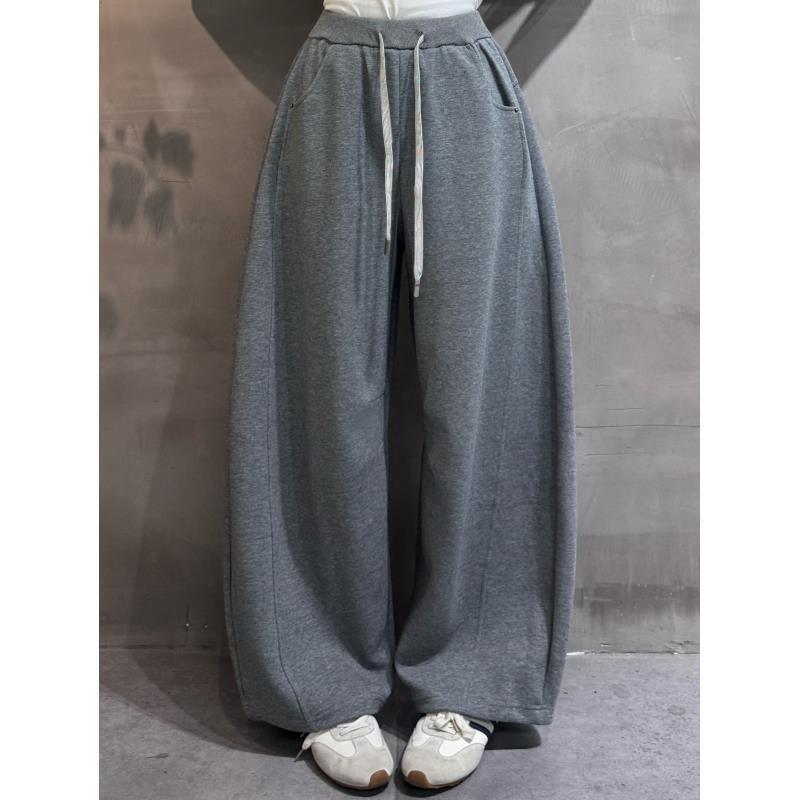 5513#812#秋季新款松紧高腰宽松显瘦阔腿弯刀裤束脚休闲长裤卫裤