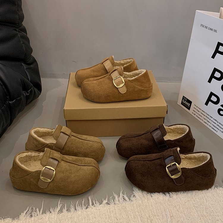大棉内增高5cm厚底加绒勃肯鞋女两穿2025新款真皮一脚蹬懒人棉鞋X
