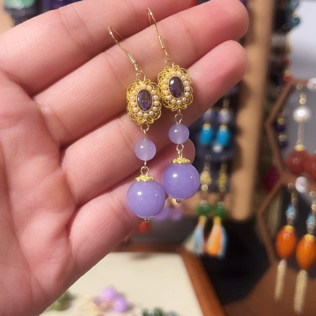 锆石纯铜925银耳饰