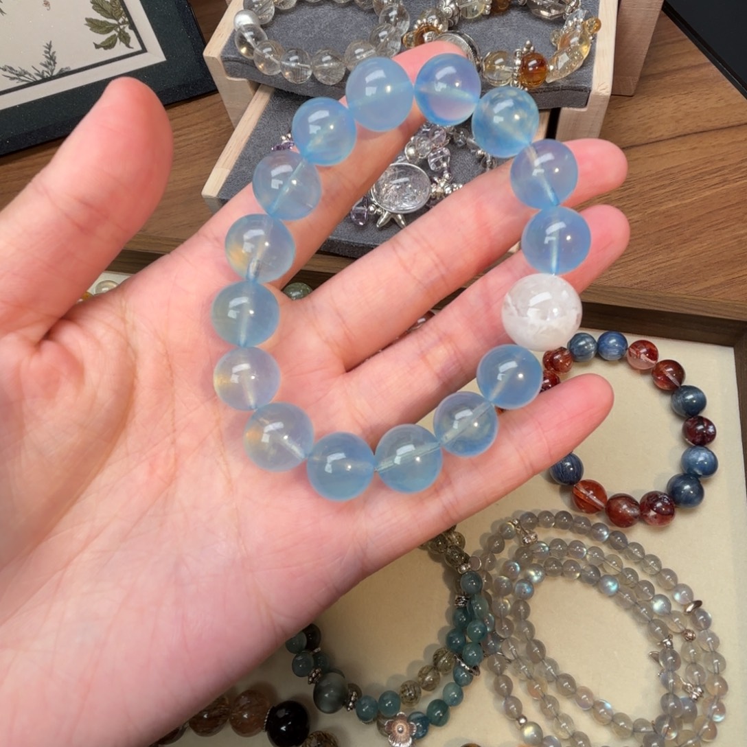 水晶手链未镶嵌天然水晶海蓝宝白雪花卡12