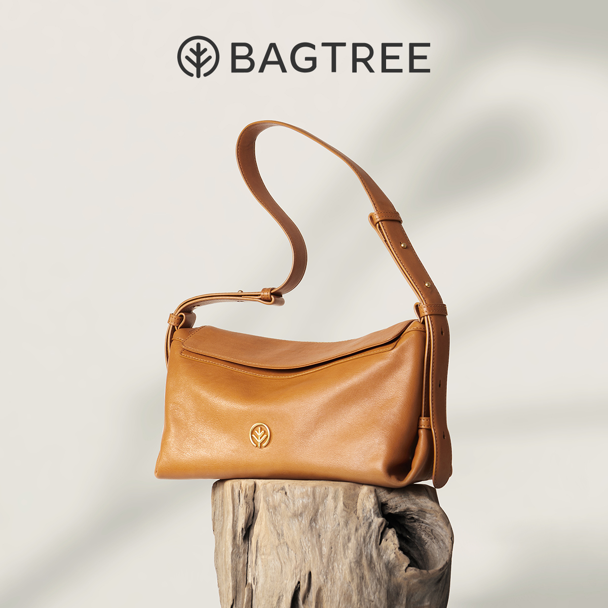 BAGTREE 包包树奶盒植鞣牛皮hobo百搭休闲单肩斜挎通勤包包女