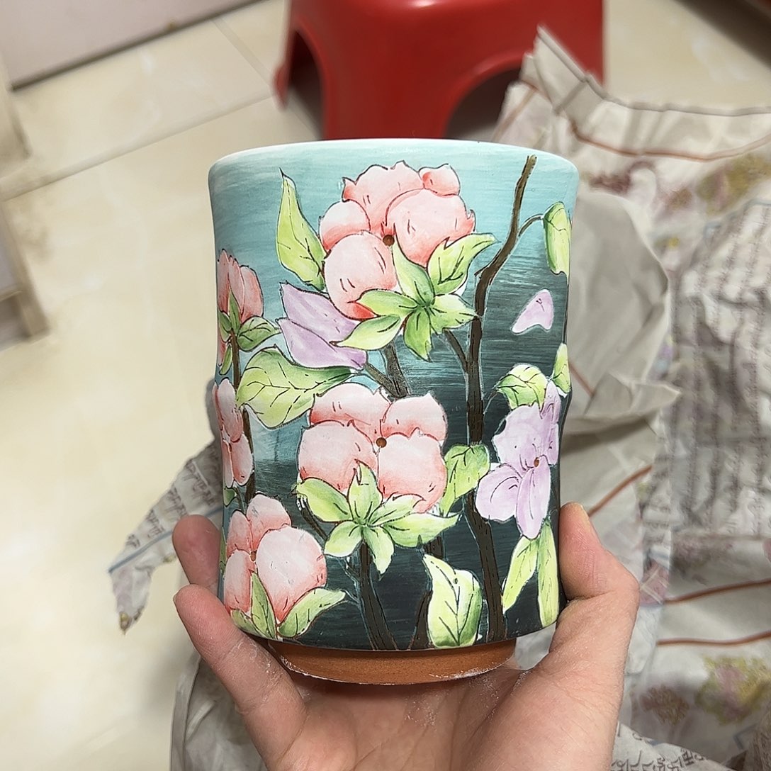 心***姐景德镇炫彩手绘陶瓷花盆