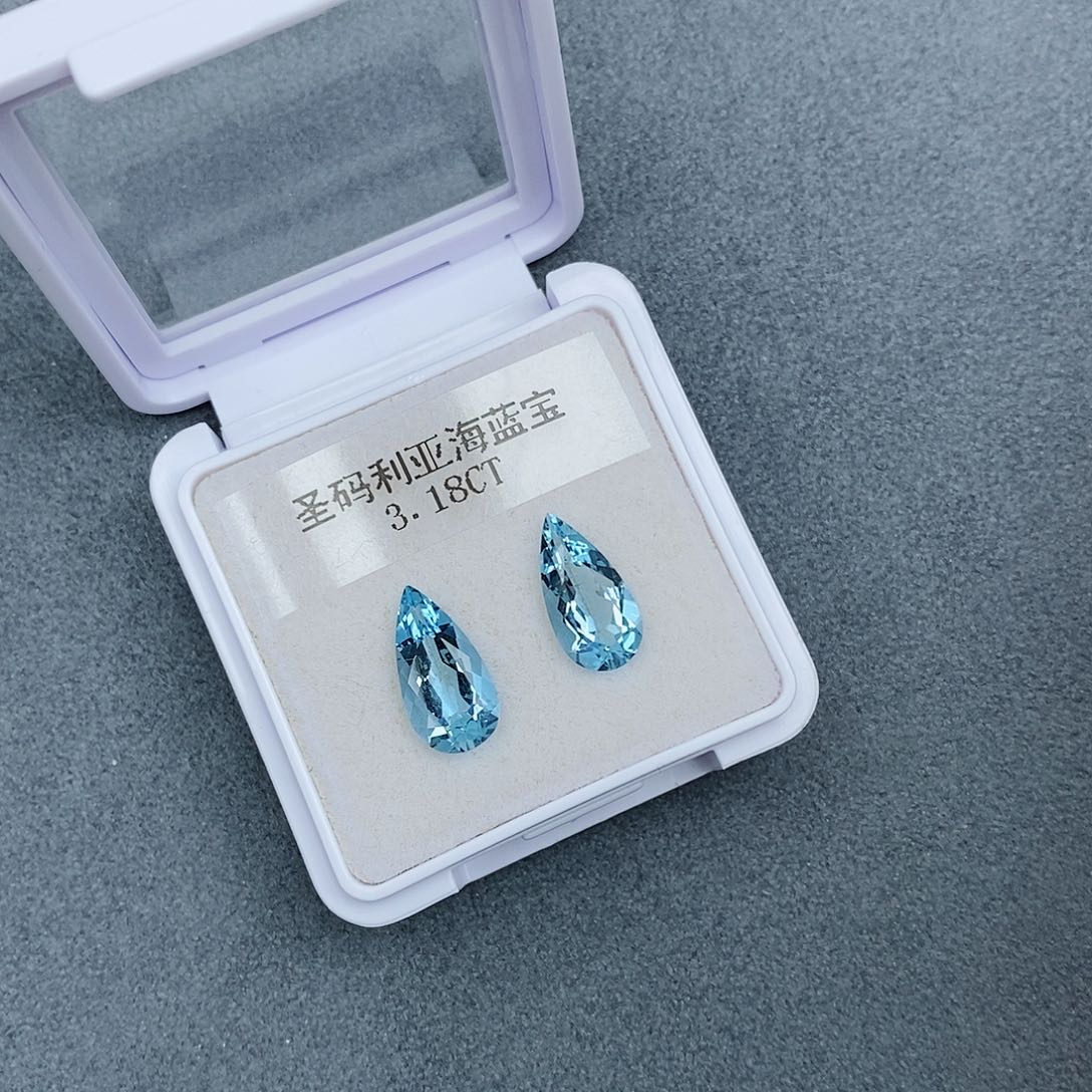 海蓝宝石笔搁未镶嵌3.18ct圣玛利亚裸石