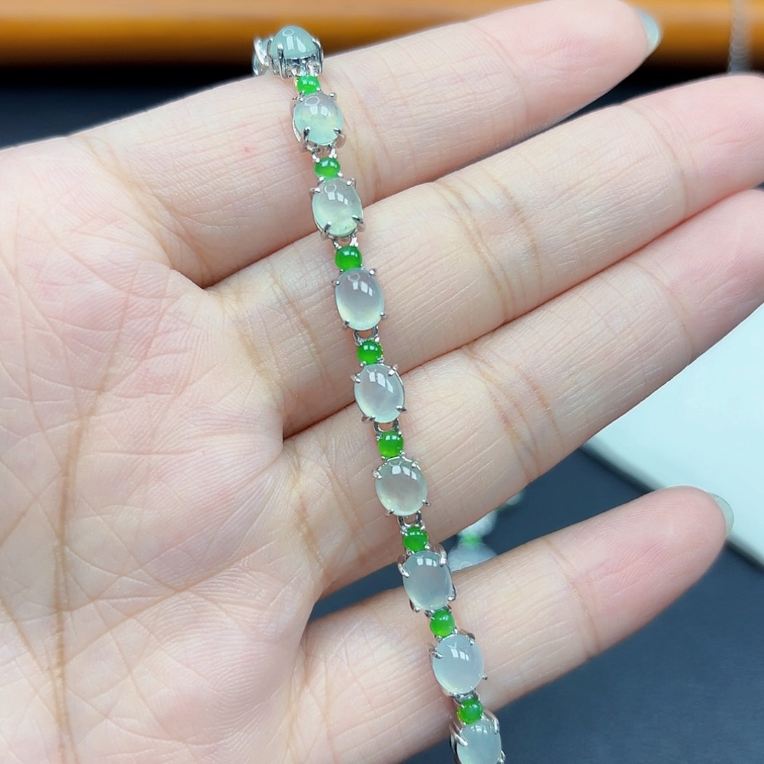 翡翠手链银S925镶嵌手链