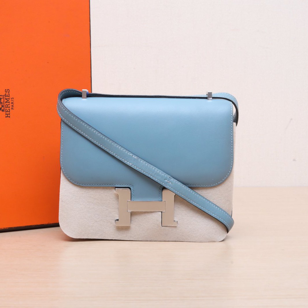 99新 Hermes/爱马仕 【黑黑】7R天青蓝 X刻 银扣 康康 562922