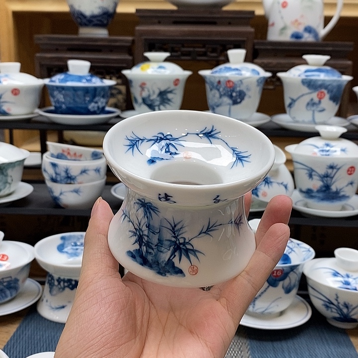手绘竹子茶漏一个装高温瓷釉下彩微瑕福利款