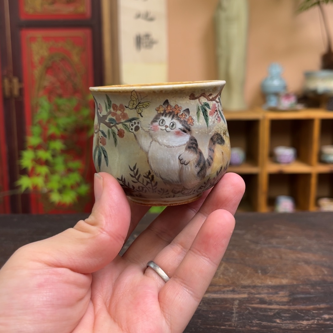 杯柴烧手工手绘陶瓷