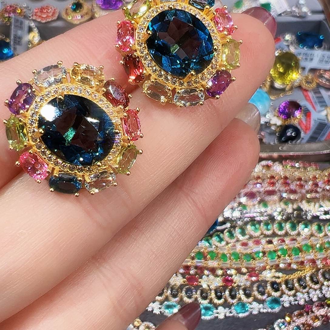 银S925镶嵌托帕石珠宝奇石海*