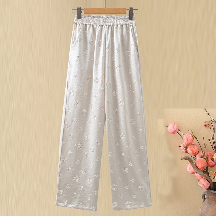 新中式国风阔腿裤女春夏清凉薄款高级设计感高腰时尚印花高奢女士