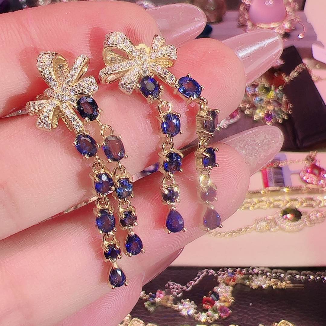 蓝宝石耳坠银S925镶嵌