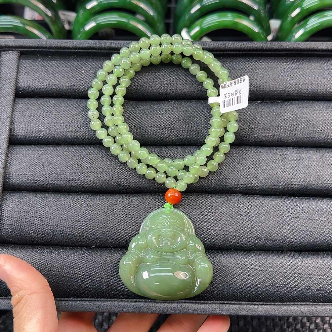 颈饰银S925镶嵌和田玉晴水大佛公卡45一整套