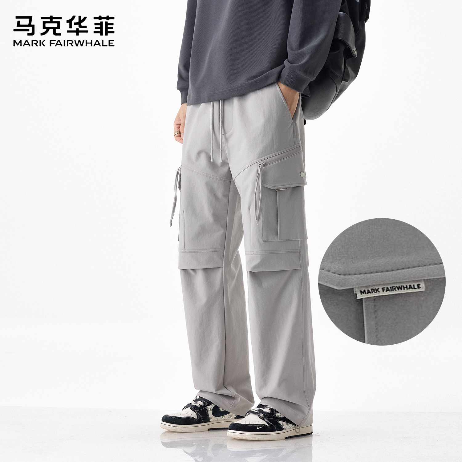 T克华菲工装裤休闲裤男士秋冬季灰色工装裤百搭长裤宽松日系裤子