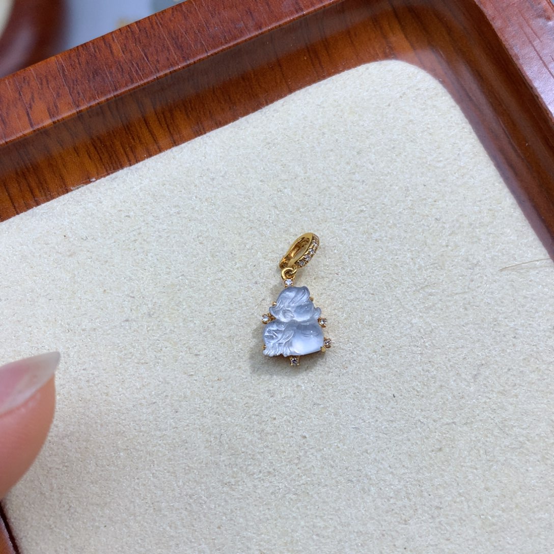 翡翠18K金镶嵌项链小天使