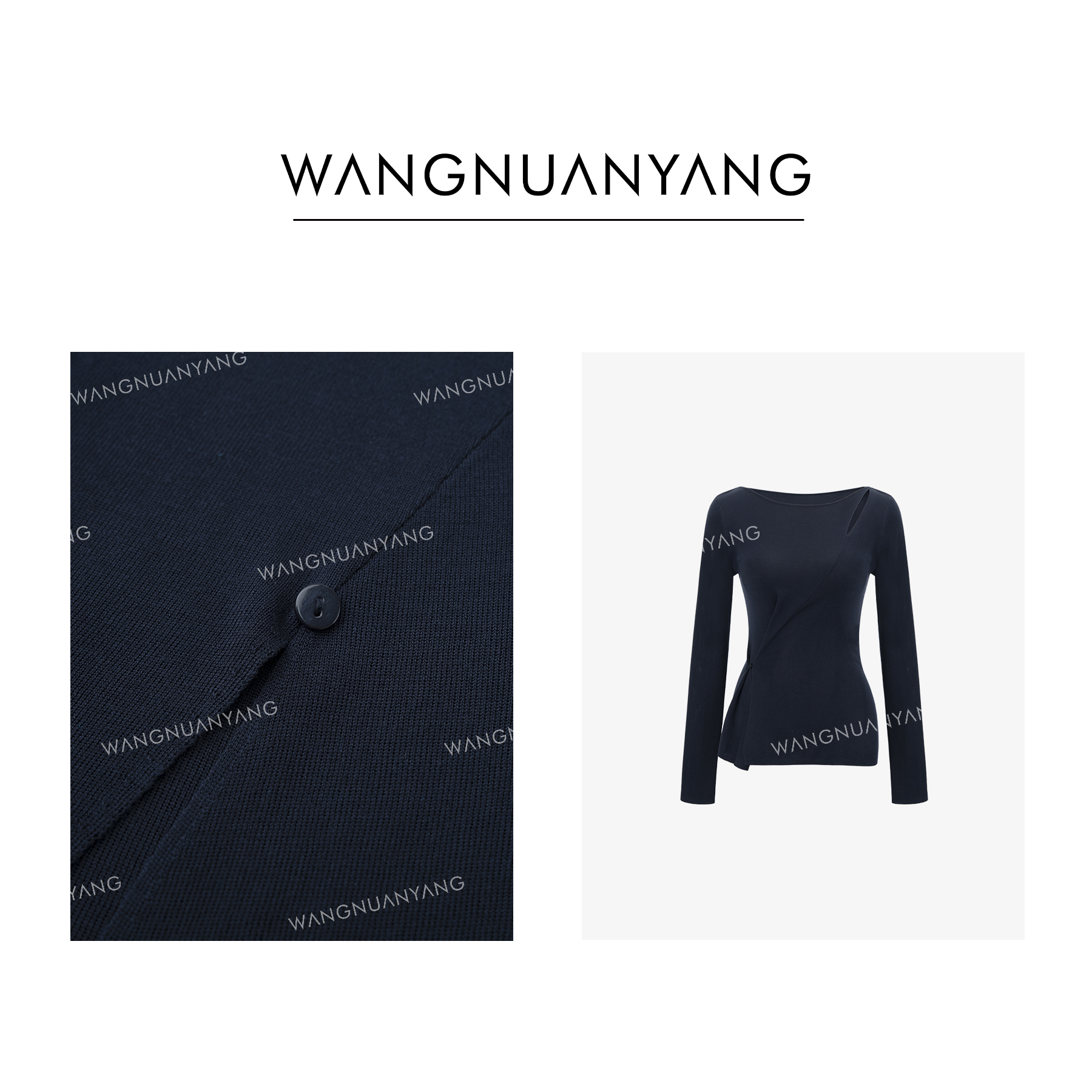 【王暖阳】简秋|秋款不规则斜裁设计镂空侧提扣针织衫