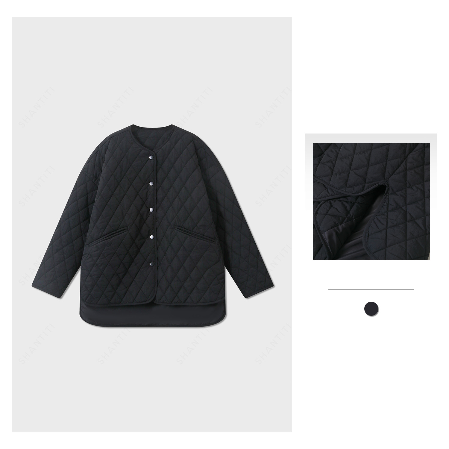 『菱形格棉服』欧货极简小众秋冬女士百搭阔形宽松版棉衣外套上衣