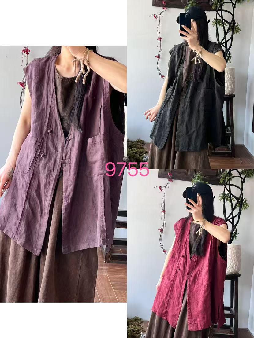 亚麻炒色毛边马甲（衣长85胸围144）