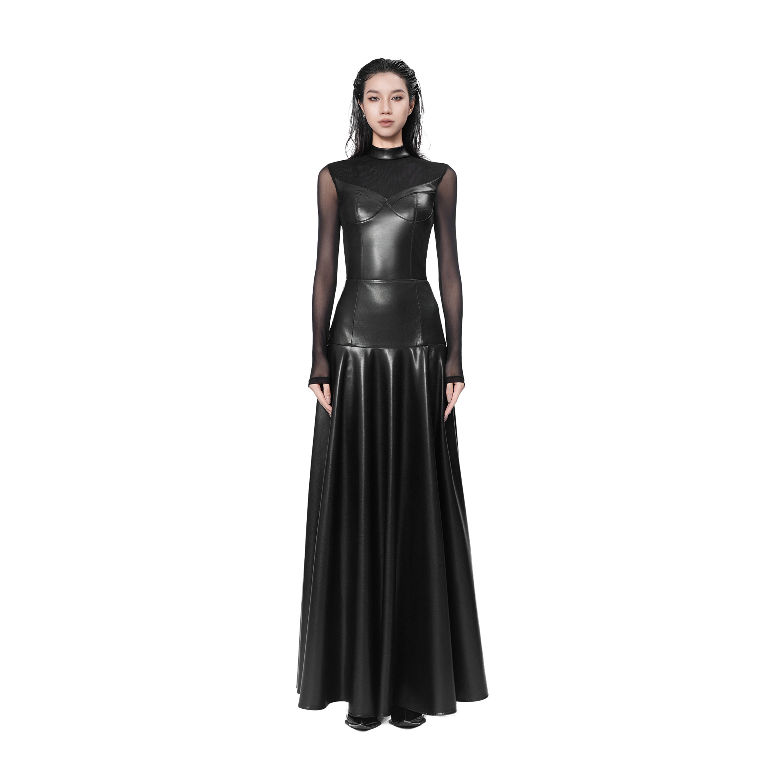 KUNSWEAR/琨丝薇尔25WI 复古时尚高腰长款百褶半身皮裙 838008090