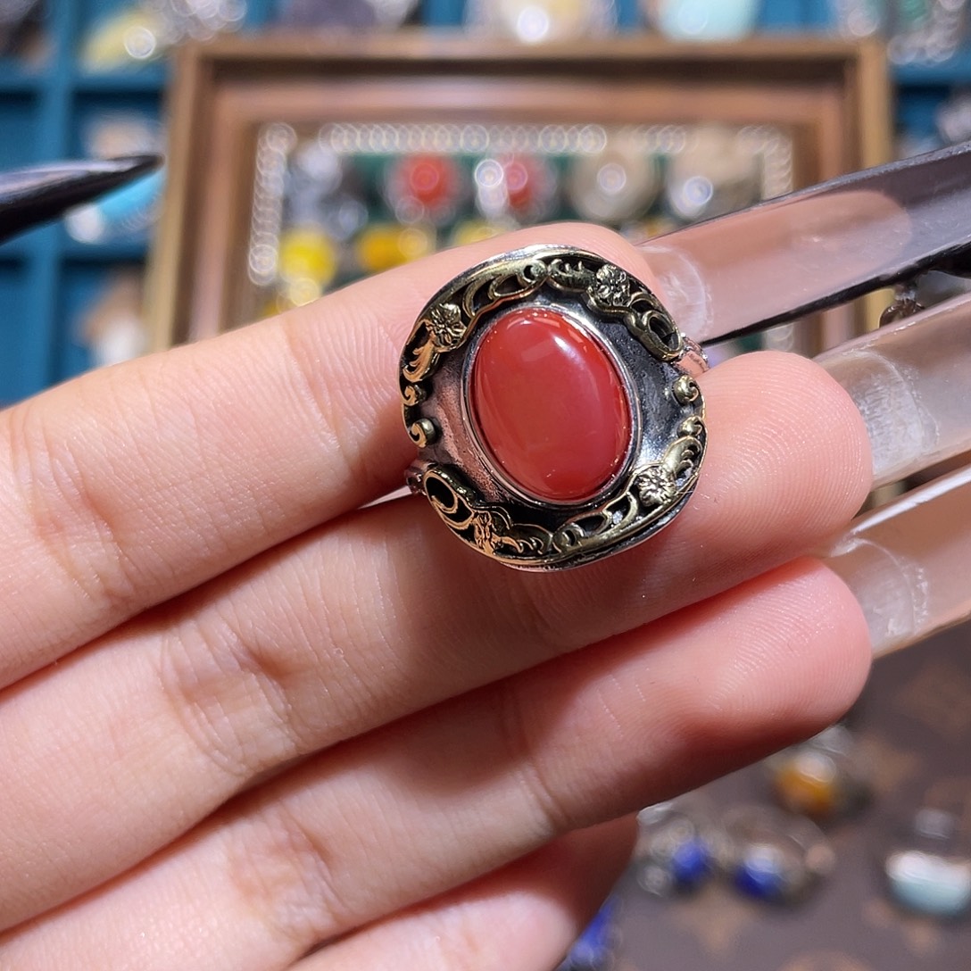 南红玛瑙银S925镶嵌戒指