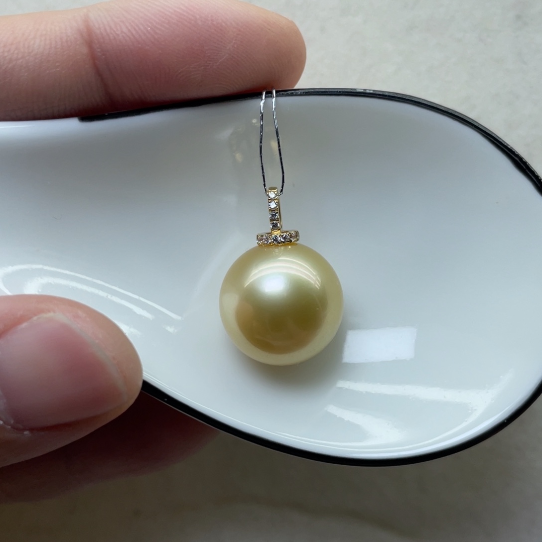 海水珍珠吊坠(不含链)18K金镶嵌14.8mm